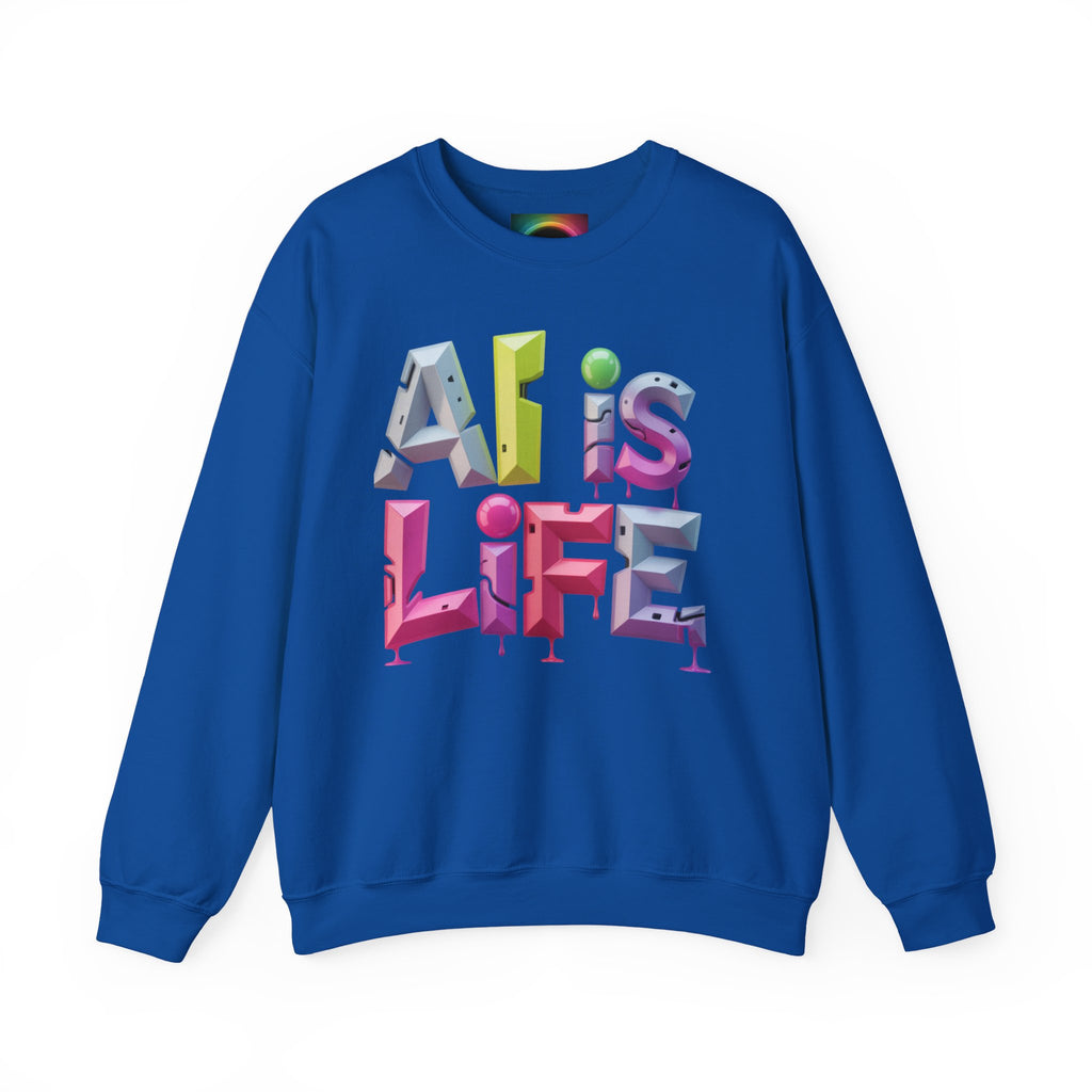 AI is LIFE "GRAFFITI DIMENSION" Colorful 3D Typography Crewneck Sweatshirt