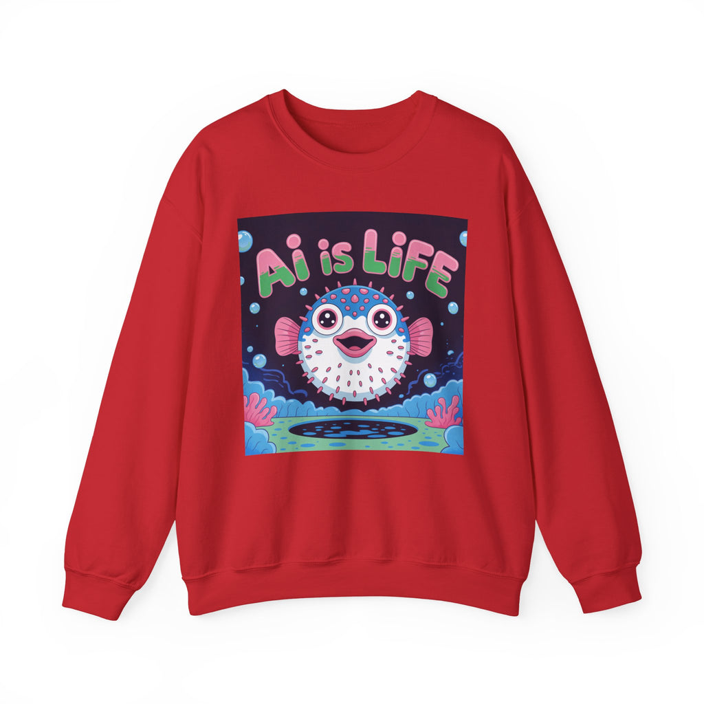 AI is LIFE “Happy Blowfish Energy” of Unisex Heavy Blend™ Crewneck Sweatshirt