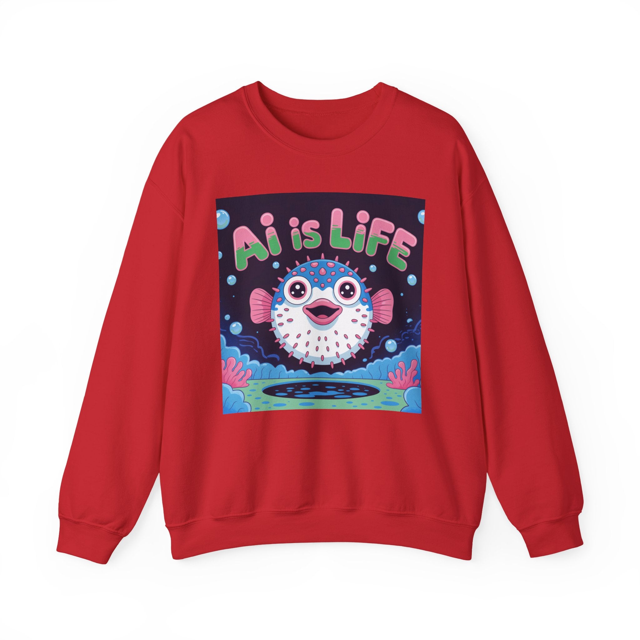 AI is LIFE “Happy Blowfish Energy” of Unisex Heavy Blend™ Crewneck Sweatshirt