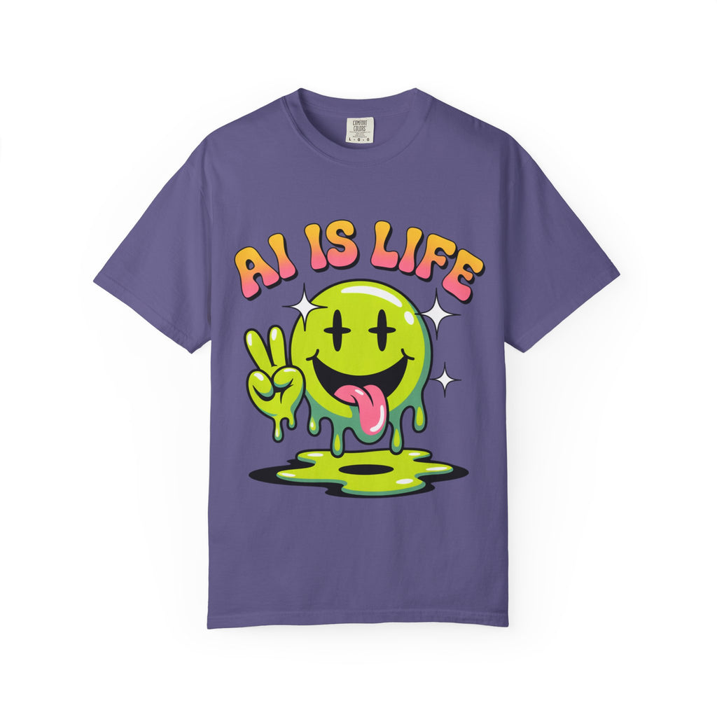 AI IS LIFE "Happy Glitch" Unisex Garment-Dyed T-shirt