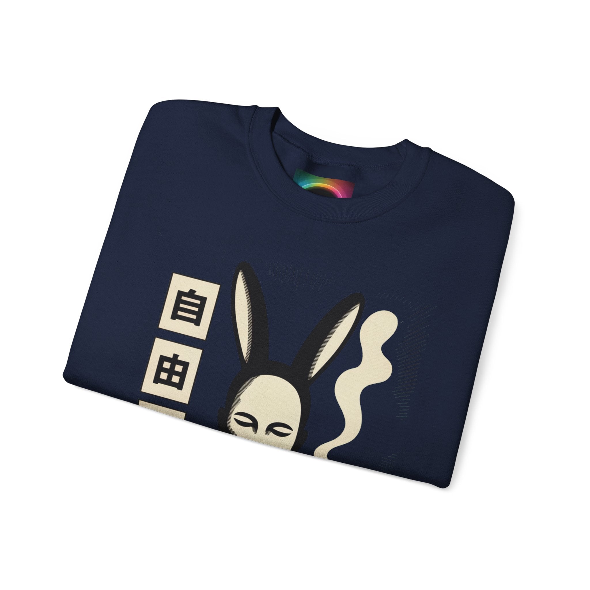 Weird AI Tee "CYBER RABBIT NOIR" Retro Bunny-Masked AI Graphic Crewneck Sweatshirt