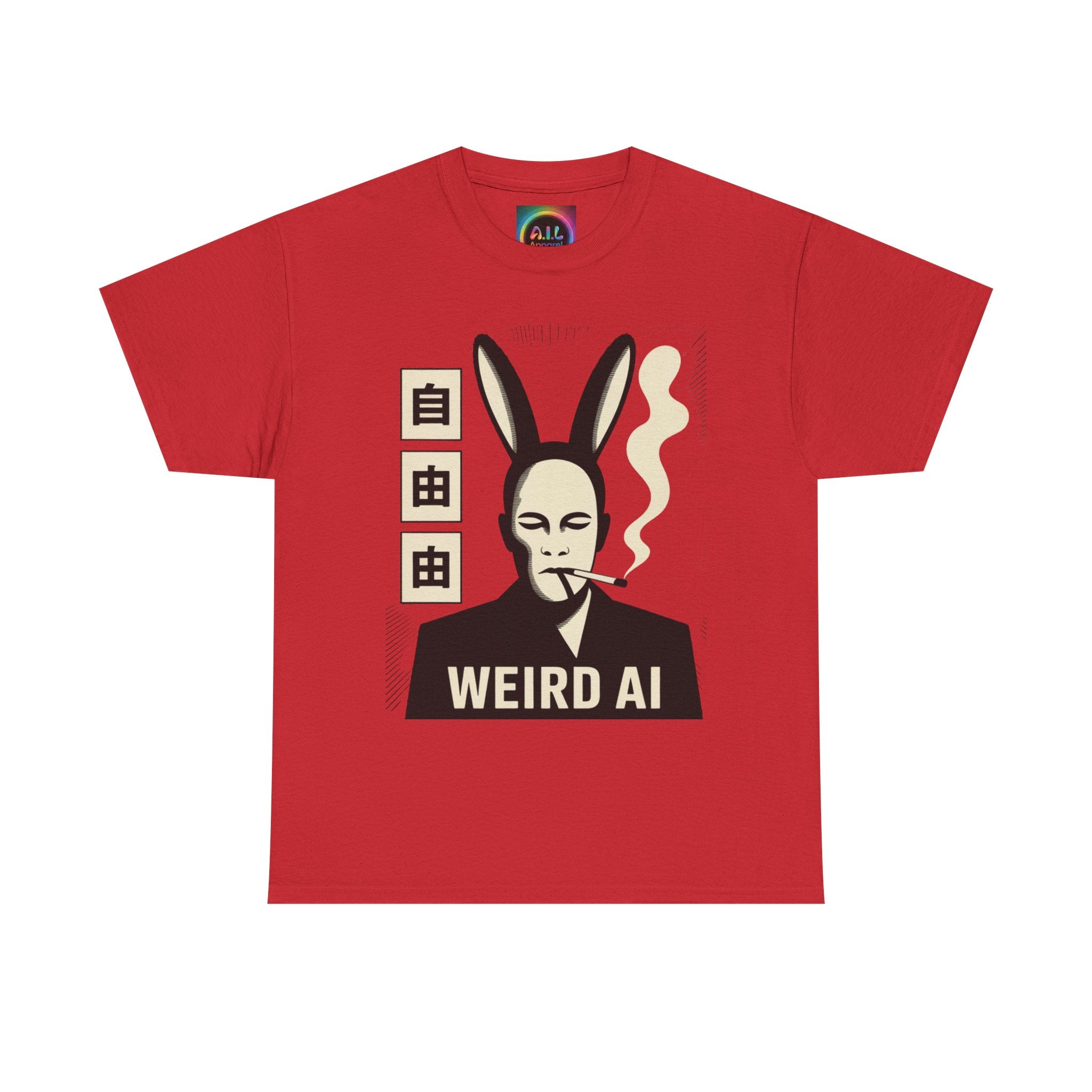 Weird AI Tee "CYBER RABBIT NOIR" Retro Bunny-Masked AI Graphic T-Shirt