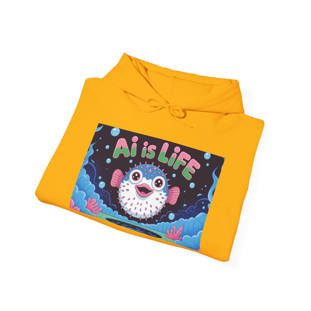 AI is LIFE “Happy Blowfish Energy” Unisex Heavy Blend™ Hooded Sweatshirt