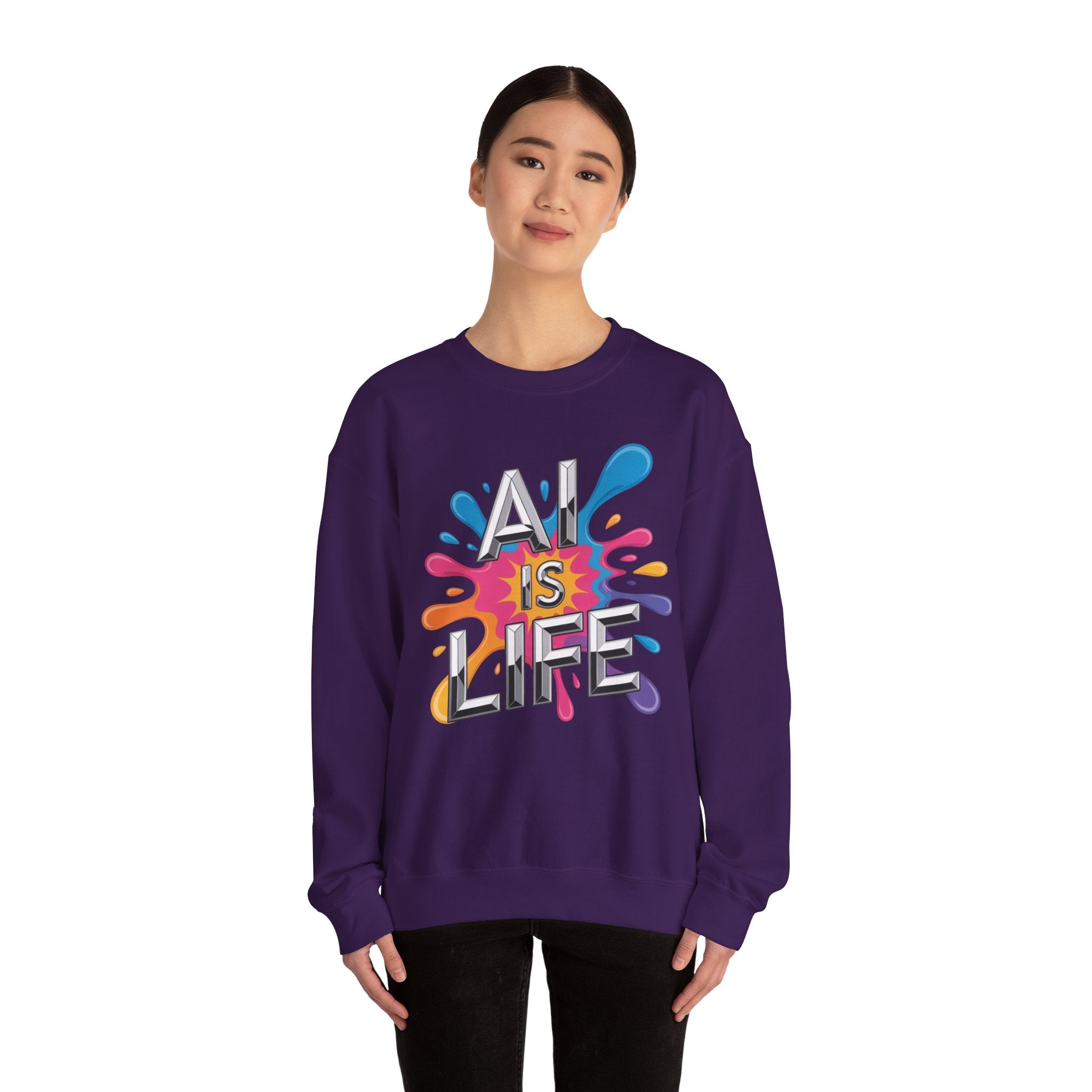 AI is Life "CHROME SPLATTER" Unisex Color Splash Graphic Crewneck Sweatshirt