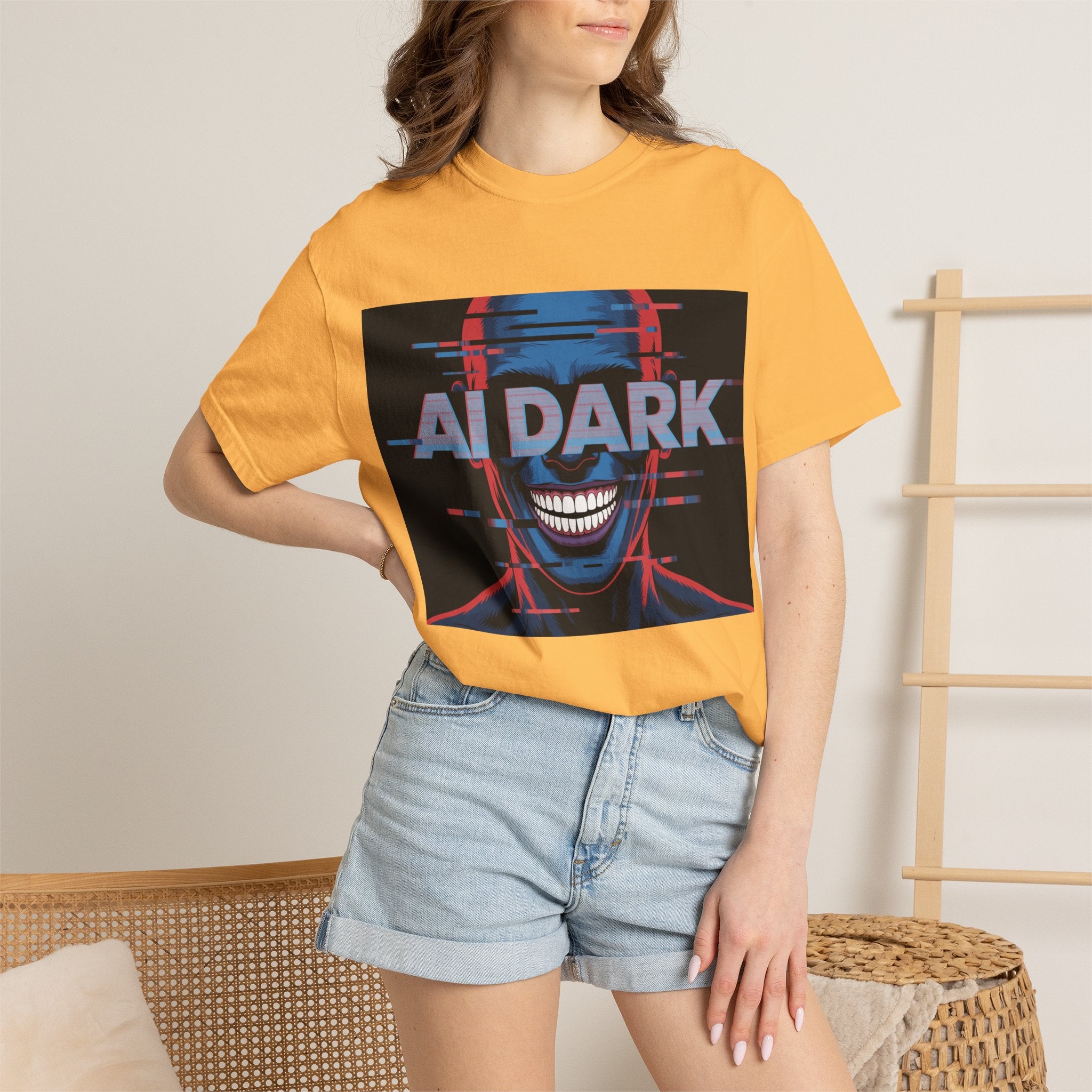 AI DARK " Deepcore Distortion — Cyberpunk Smiling Skull Tee