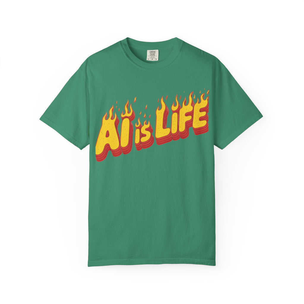 AI is LIFE “FLAME CODE” Unisex Garment-Dyed T-Shirt, Casual Wear,