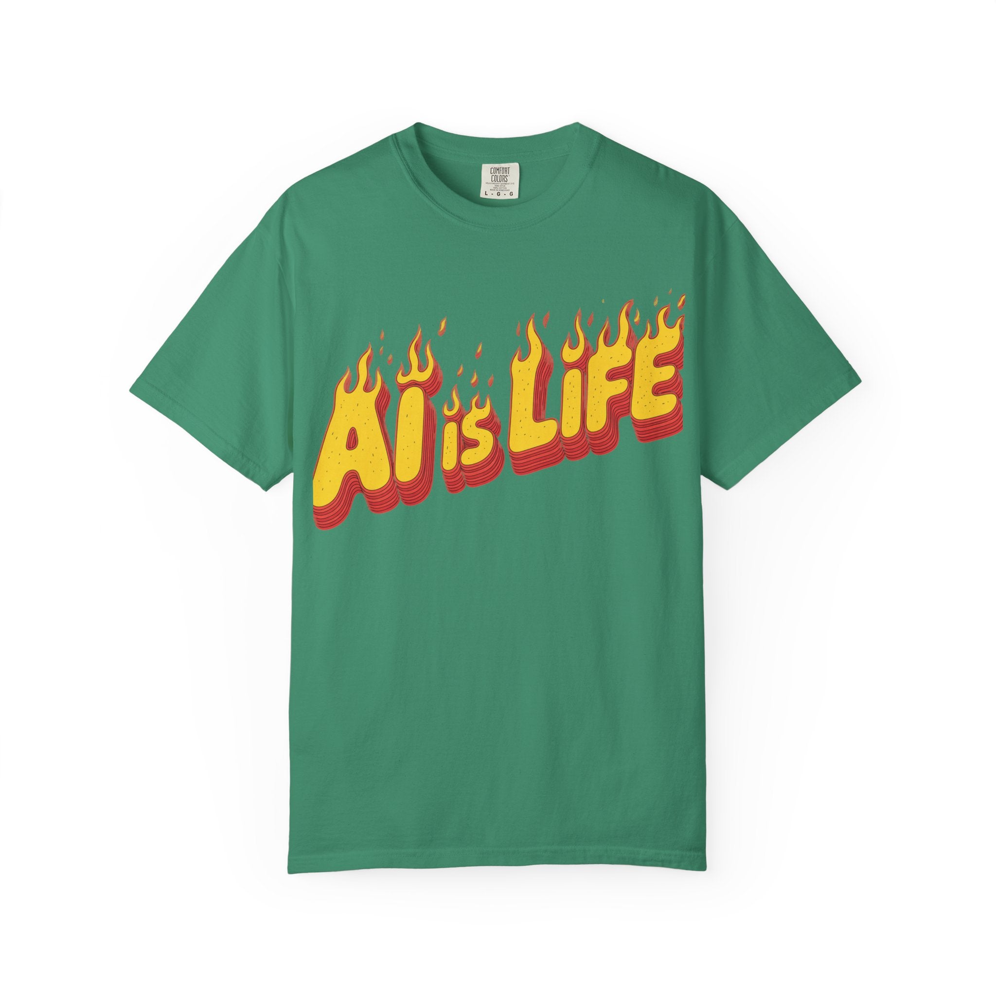 AI is LIFE “FLAME CODE” Unisex Garment-Dyed T-Shirt, Casual Wear,