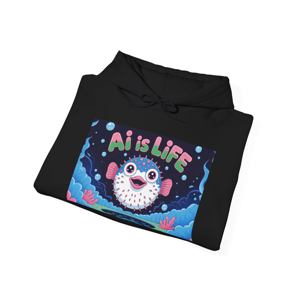 AI is LIFE “Happy Blowfish Energy” Unisex Heavy Blend™ Hooded Sweatshirt