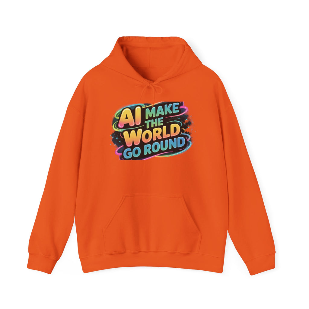 AI MAKE THE WORLD GO ROUND  "Techno Orbit" Unisex Heavy Blend™ Hooded Sweatshirt