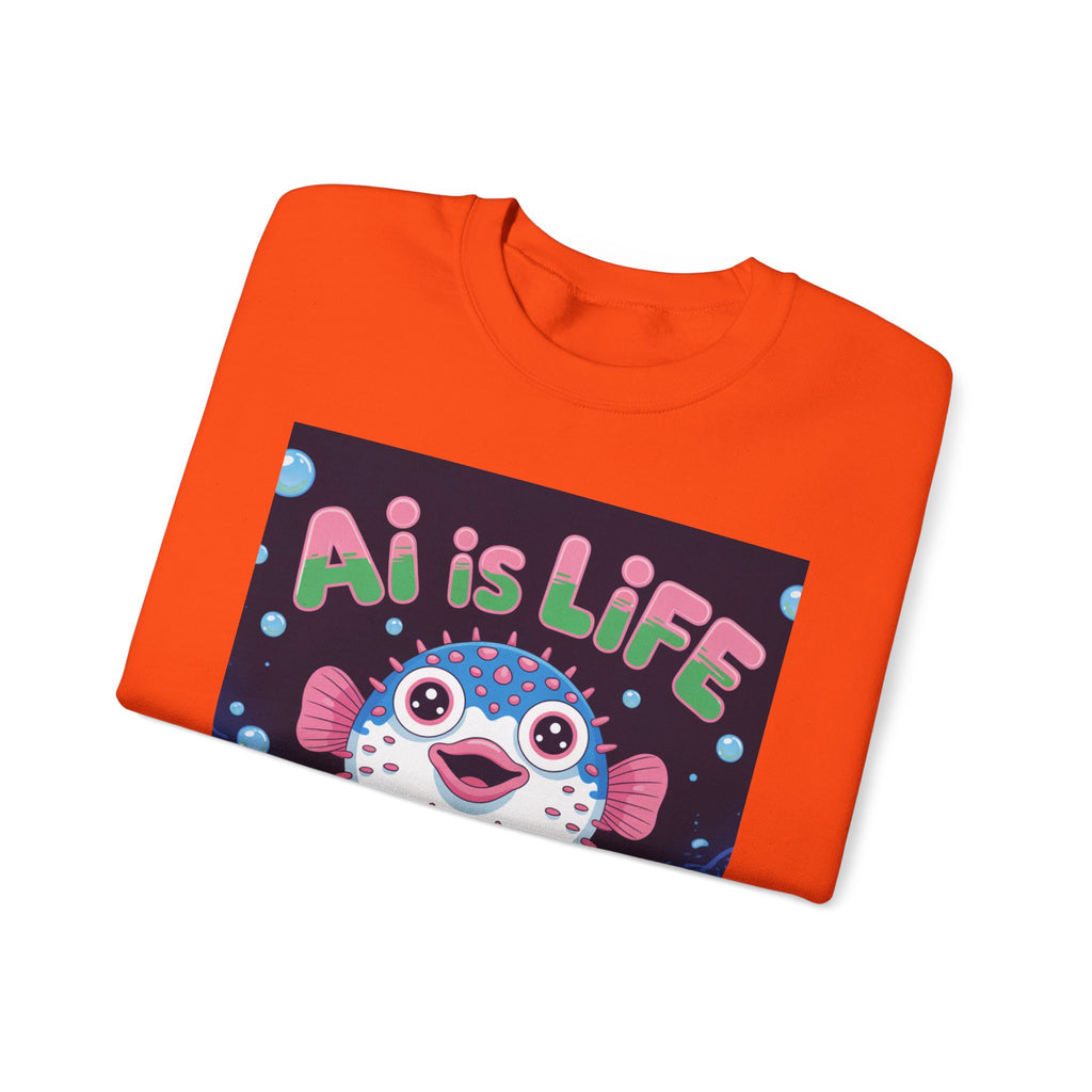 AI is LIFE “Happy Blowfish Energy” of Unisex Heavy Blend™ Crewneck Sweatshirt