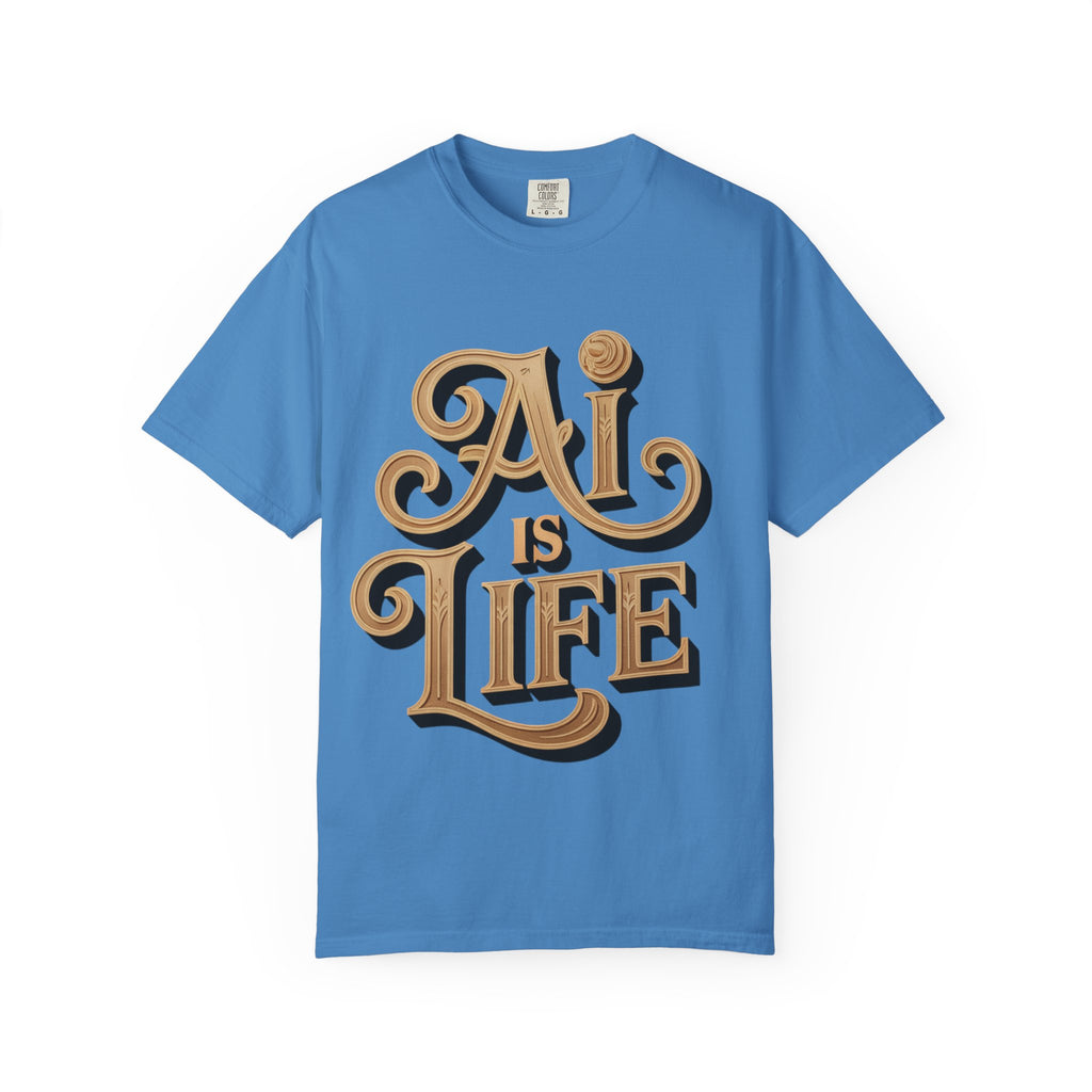 AI IS LIFE  " Golden Neuralwave "  Unisex Garment-Dyed T-shirt