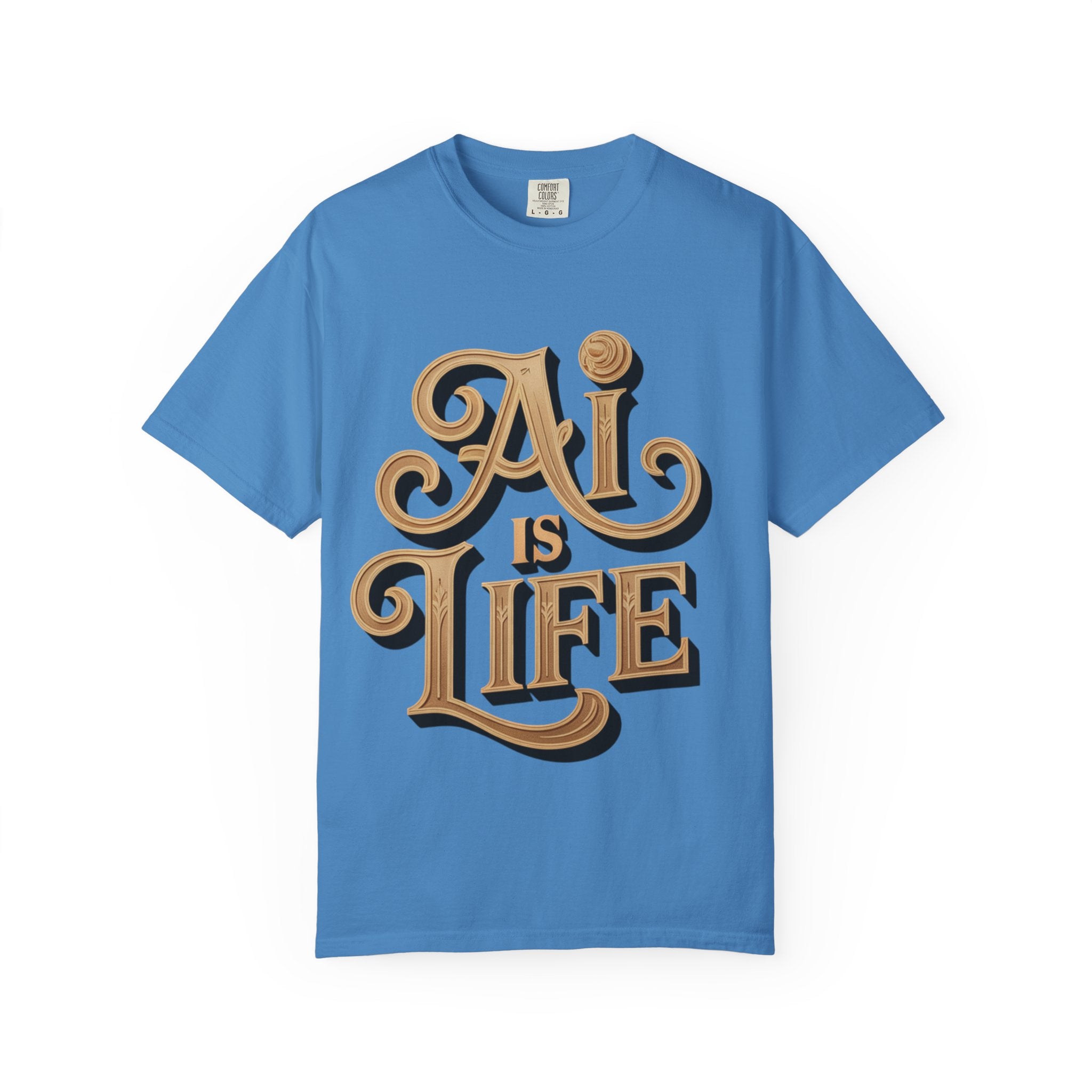 AI IS LIFE  " Golden Neuralwave "  Unisex Garment-Dyed T-shirt