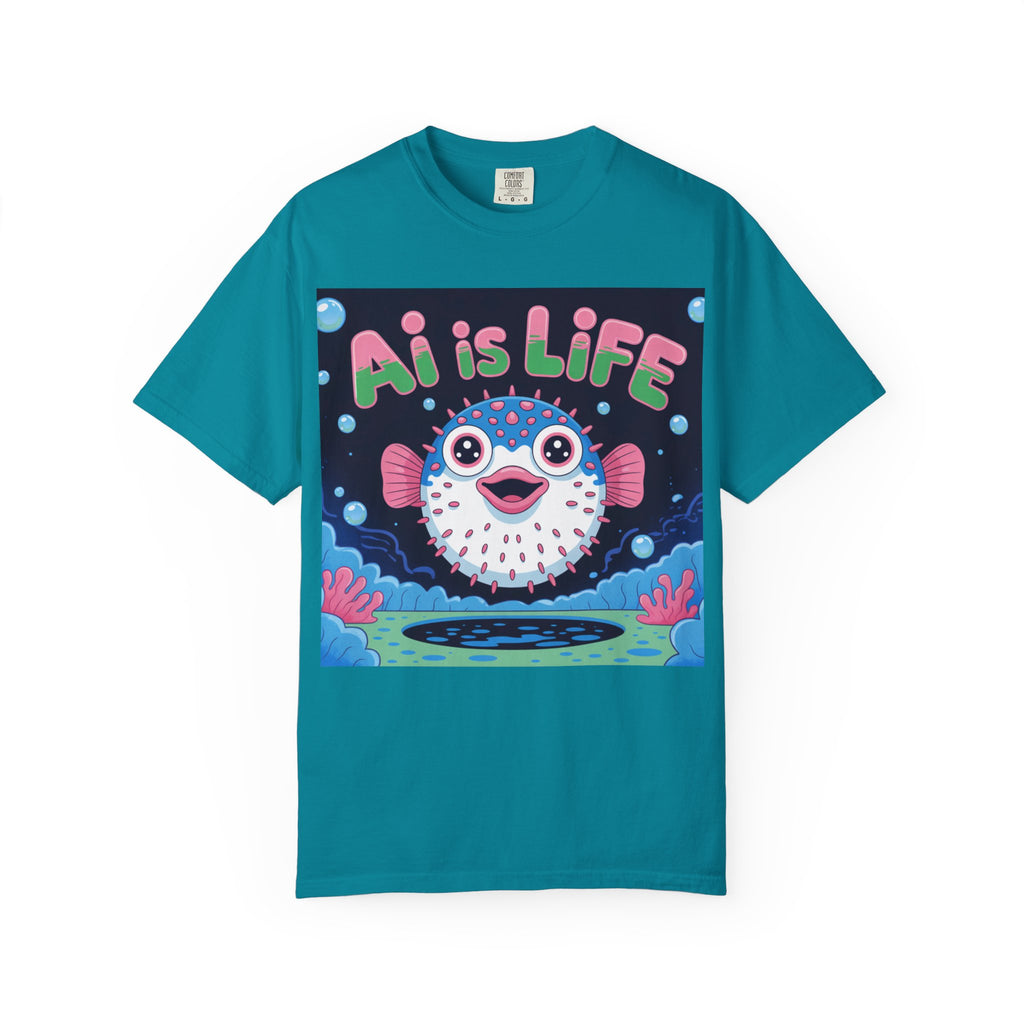 AI is LIFE  “Happy Blowfish Energy” ( Unisex Garment-Dyed T-shirt)