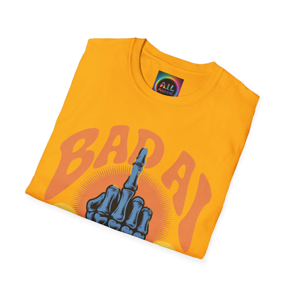 Bad AI Graphic T-Shirt — Middle Finger Skeleton Hand with Smiley Faces