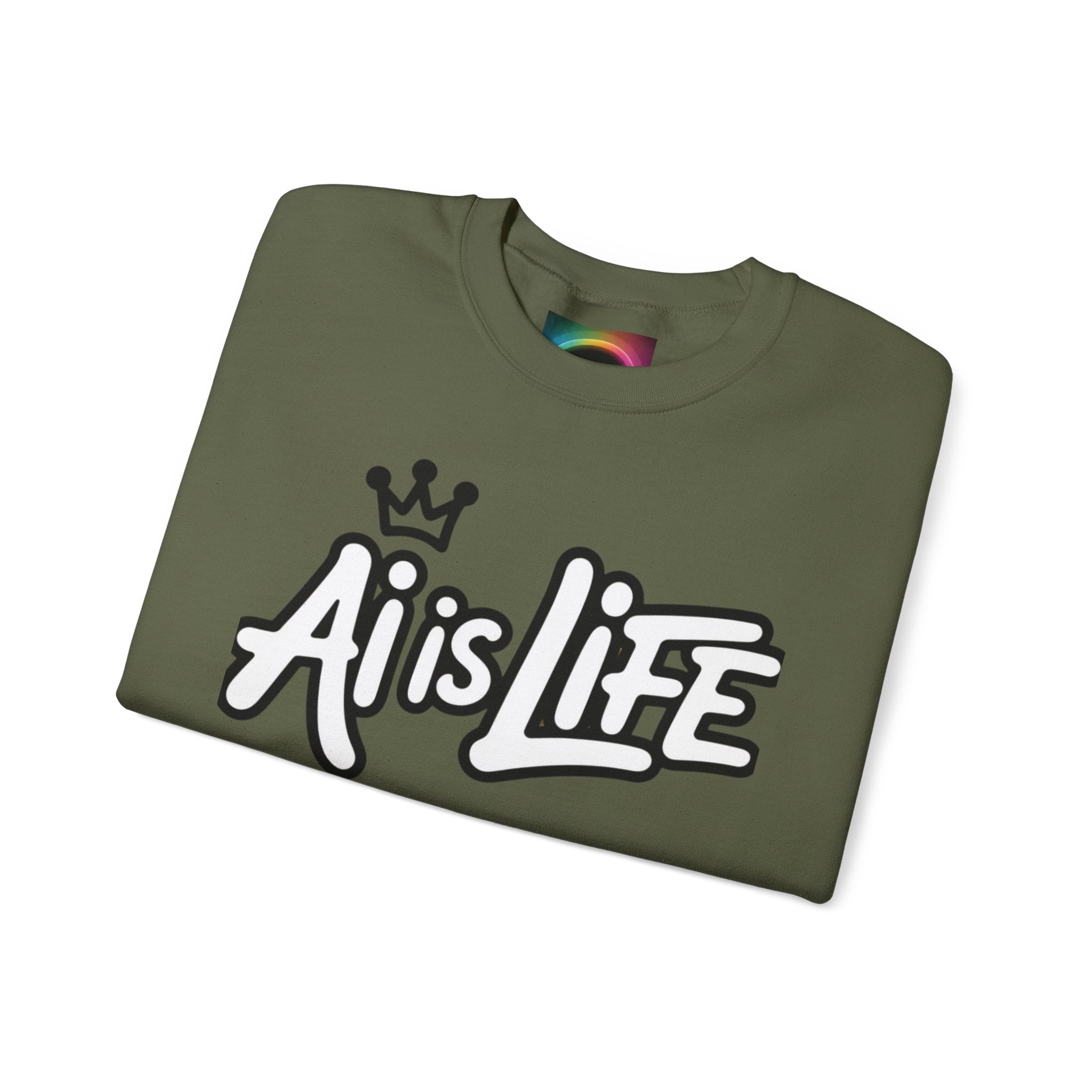 Ai is Life "CROWNED CURSIVE"— Streetwear Crewneck Sweatshirt
