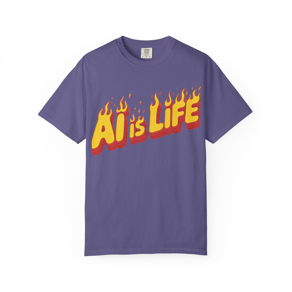 AI is LIFE “FLAME CODE” Unisex Garment-Dyed T-Shirt, Casual Wear,