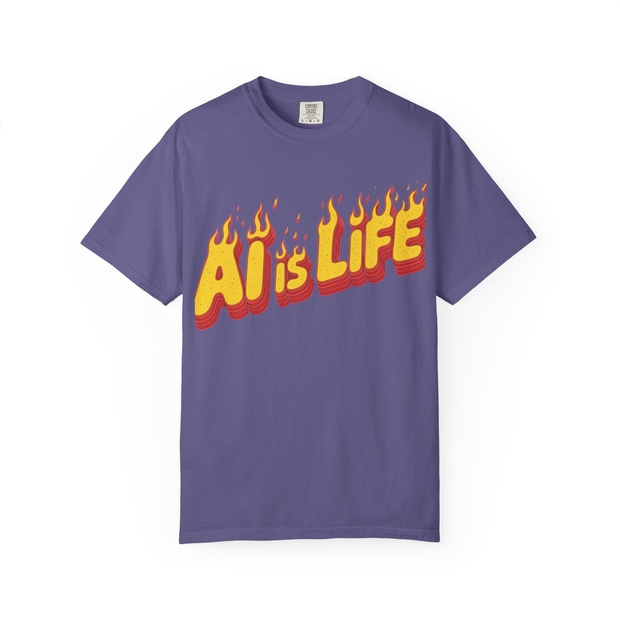 AI is LIFE “FLAME CODE” Unisex Garment-Dyed T-Shirt, Casual Wear,