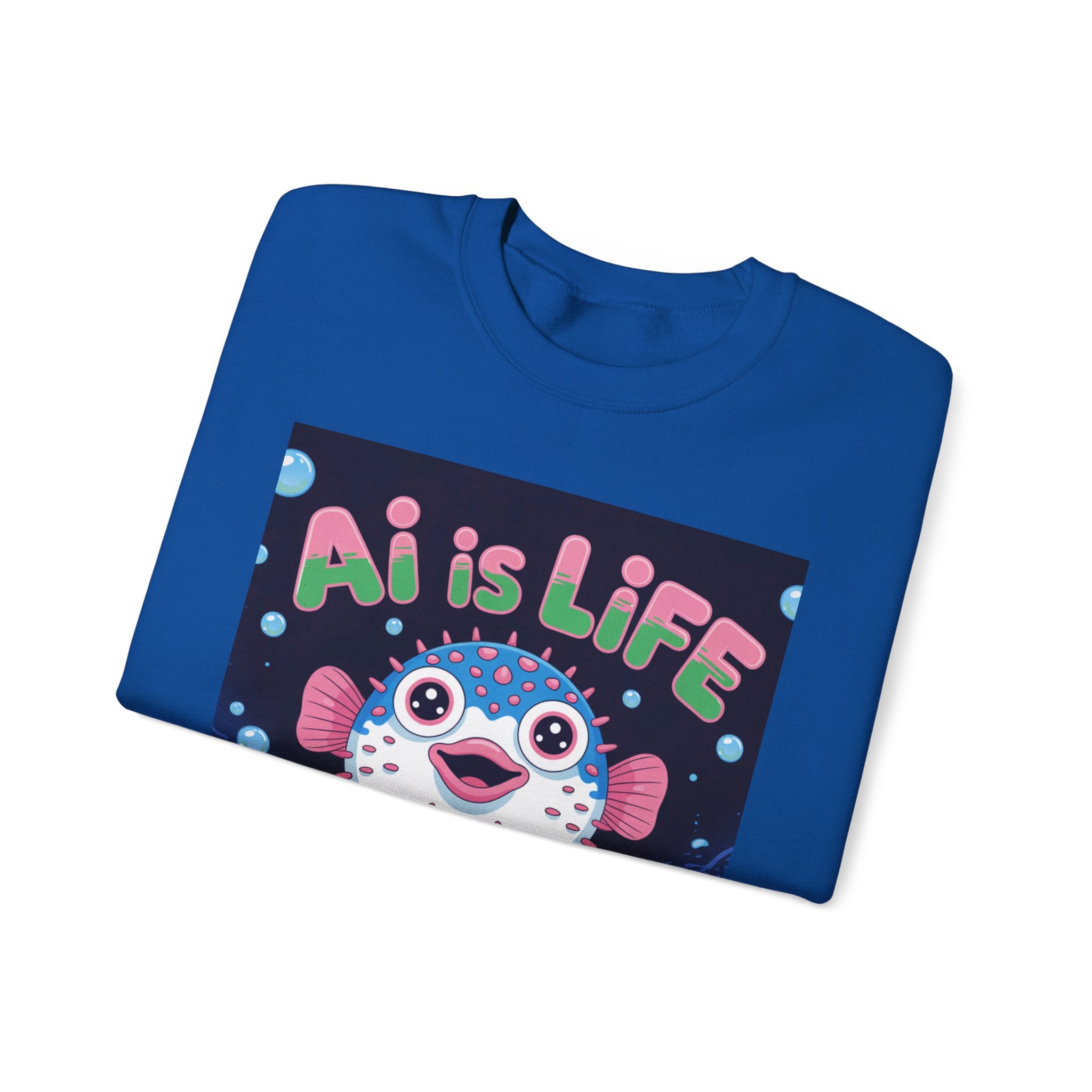 AI is LIFE “Happy Blowfish Energy” of Unisex Heavy Blend™ Crewneck Sweatshirt
