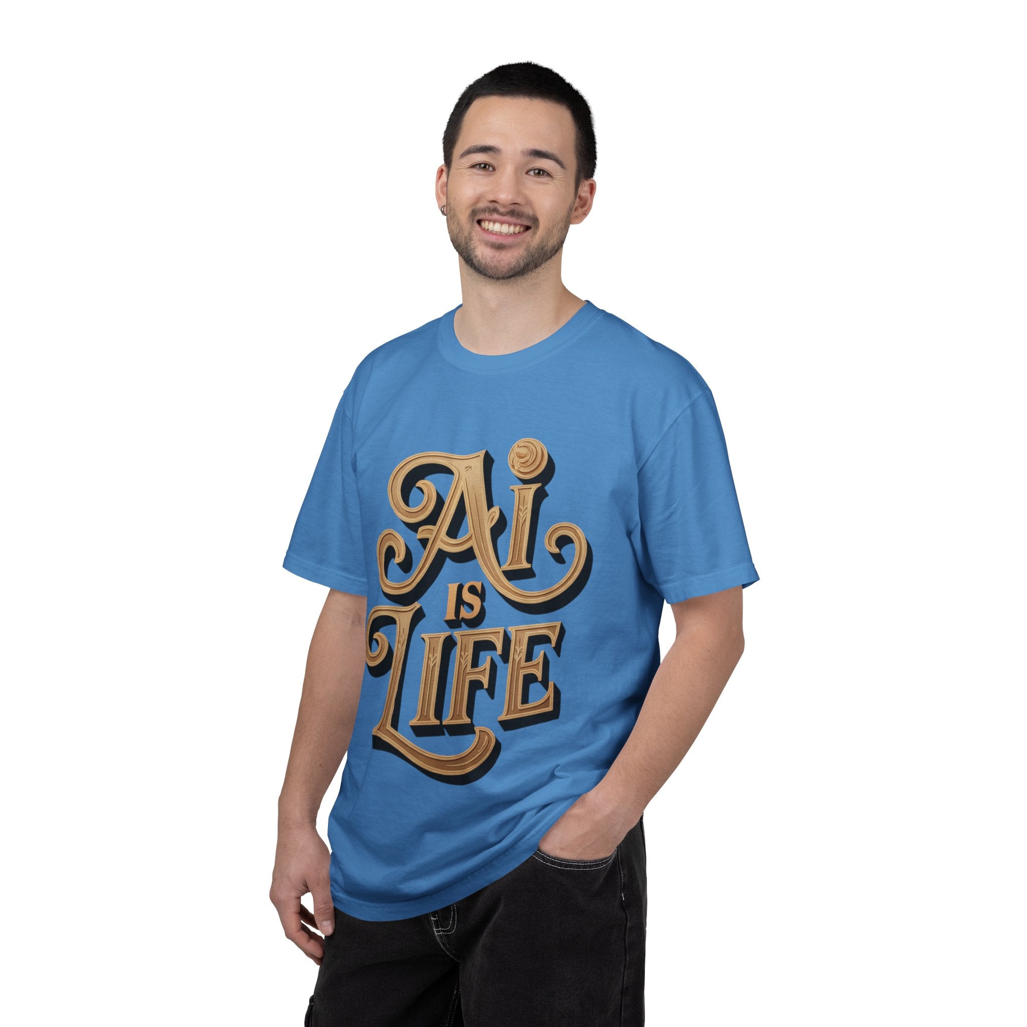 AI IS LIFE  " Golden Neuralwave "  Unisex Garment-Dyed T-shirt