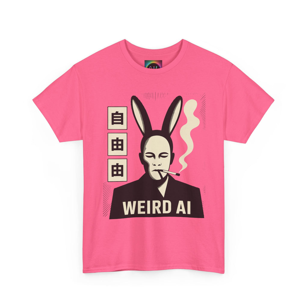 Weird AI Tee "CYBER RABBIT NOIR" Retro Bunny-Masked AI Graphic T-Shirt