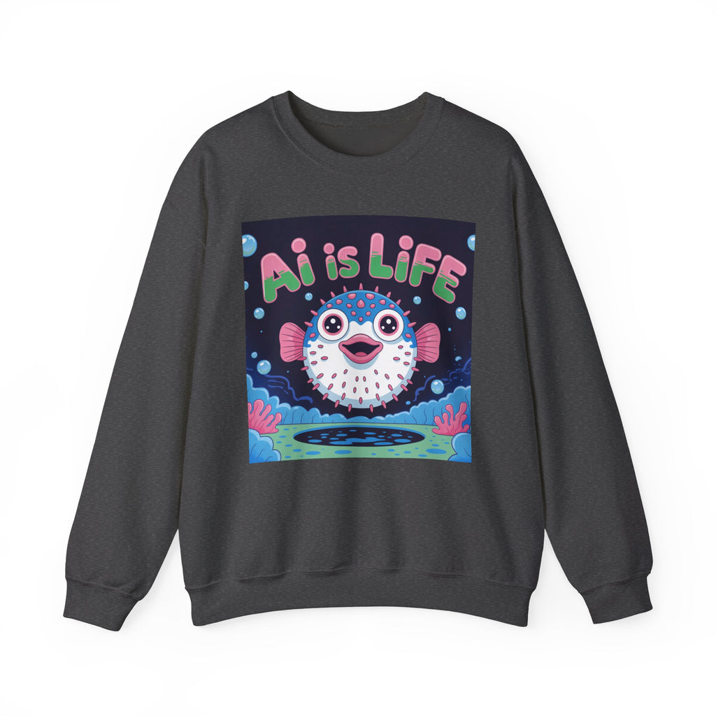 AI is LIFE “Happy Blowfish Energy” of Unisex Heavy Blend™ Crewneck Sweatshirt