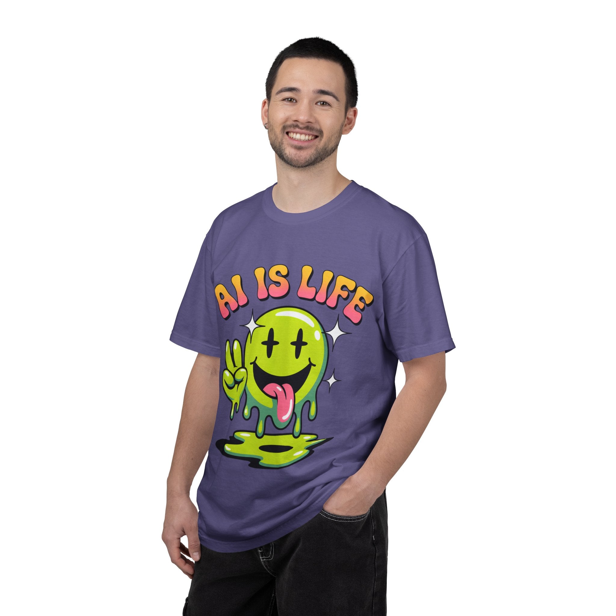 AI IS LIFE "Happy Glitch" Unisex Garment-Dyed T-shirt