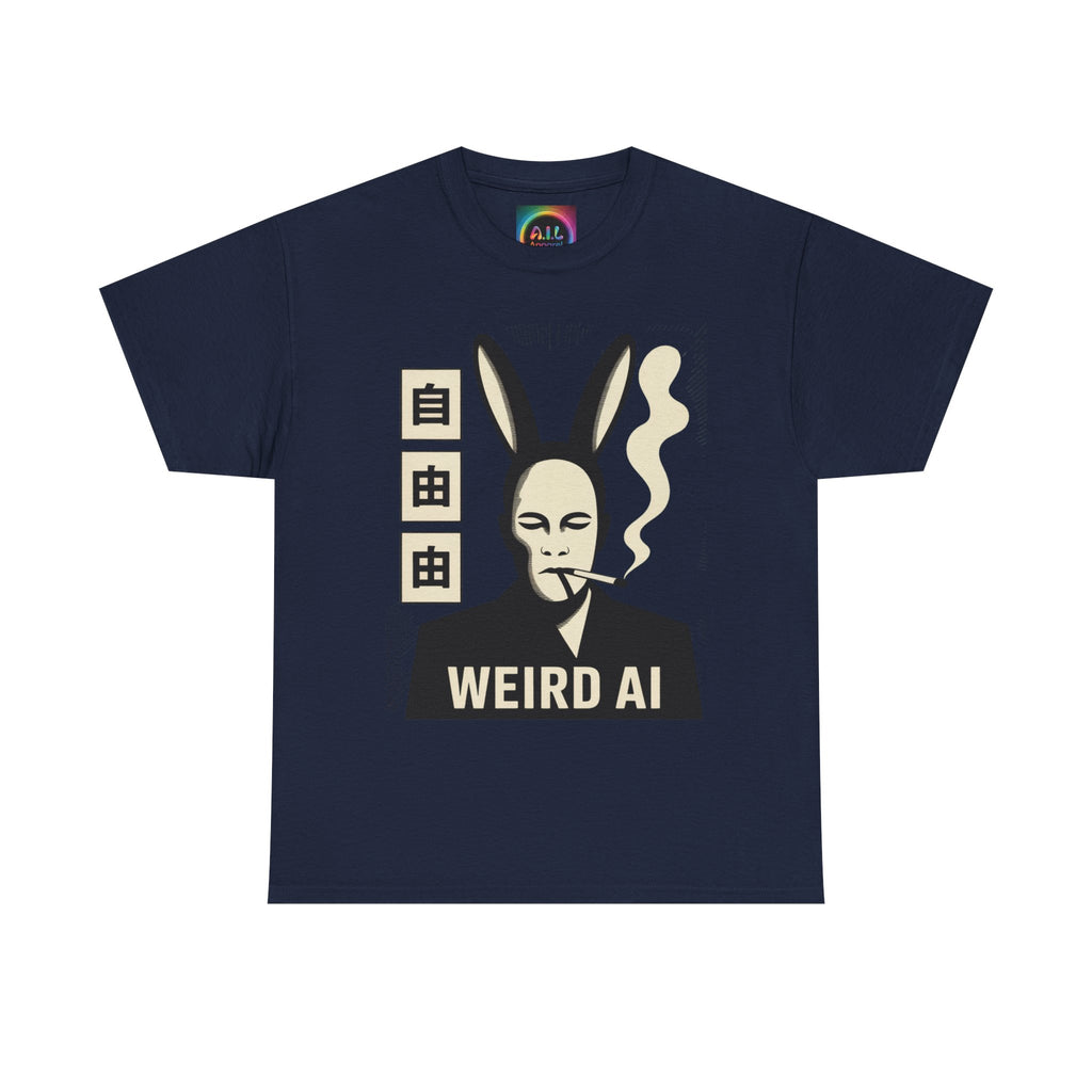 Weird AI Tee "CYBER RABBIT NOIR" Retro Bunny-Masked AI Graphic T-Shirt