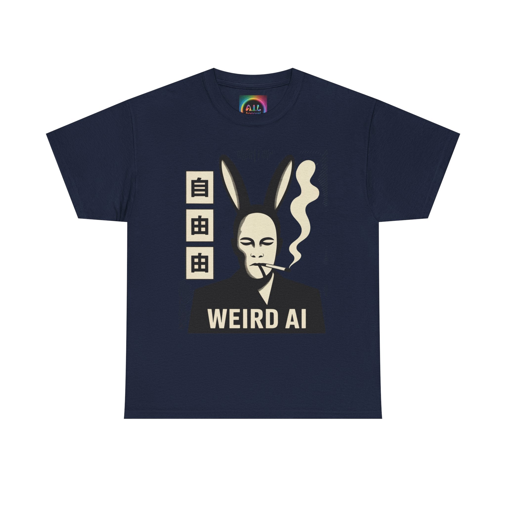 Weird AI Tee "CYBER RABBIT NOIR" Retro Bunny-Masked AI Graphic T-Shirt
