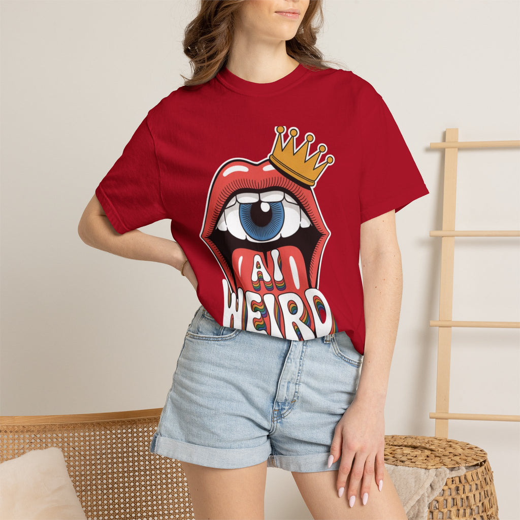 AI Weird Graphic T-Shirt — Crown Quirky Eye & "RETRO CROWNED MOUTH"