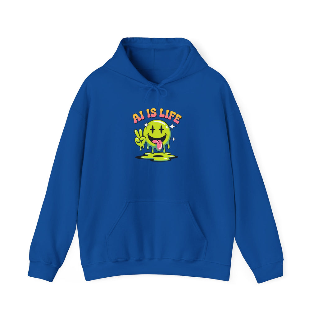 AI IS LIFE  " Happy Glitch "  Unisex Heavy Blend™ Hooded Sweatshirt