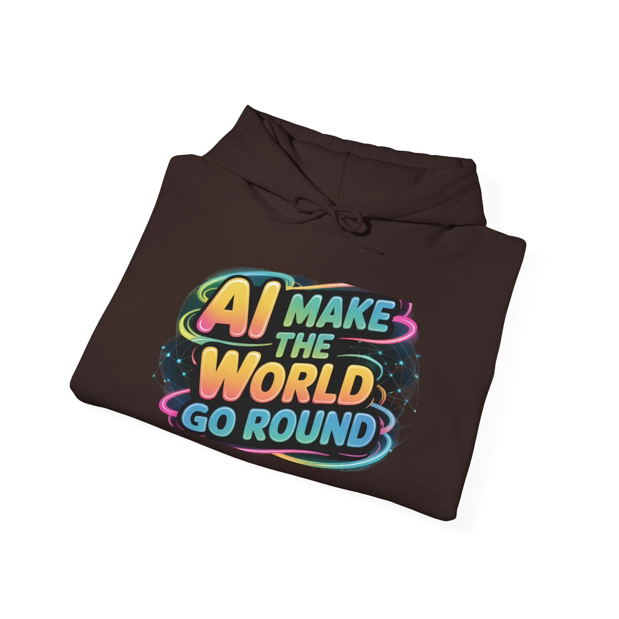 AI MAKE THE WORLD GO ROUND  "Techno Orbit" Unisex Heavy Blend™ Hooded Sweatshirt
