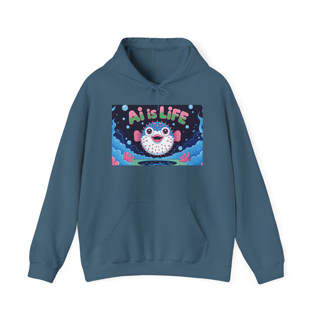 AI is LIFE “Happy Blowfish Energy” Unisex Heavy Blend™ Hooded Sweatshirt