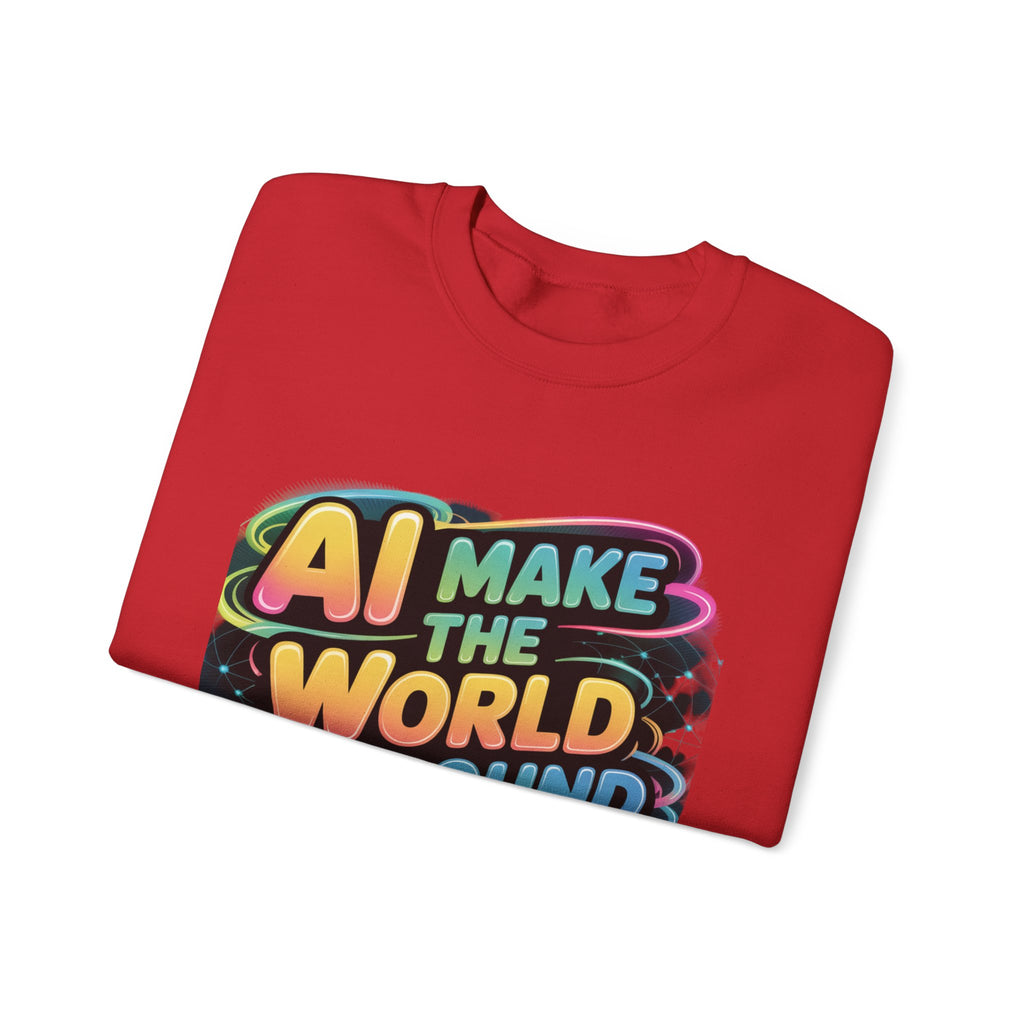 AI MAKE THE WORLD GO ROUND  "Techno Orbit"  Heavy Blend™ Crewneck Sweatshirt