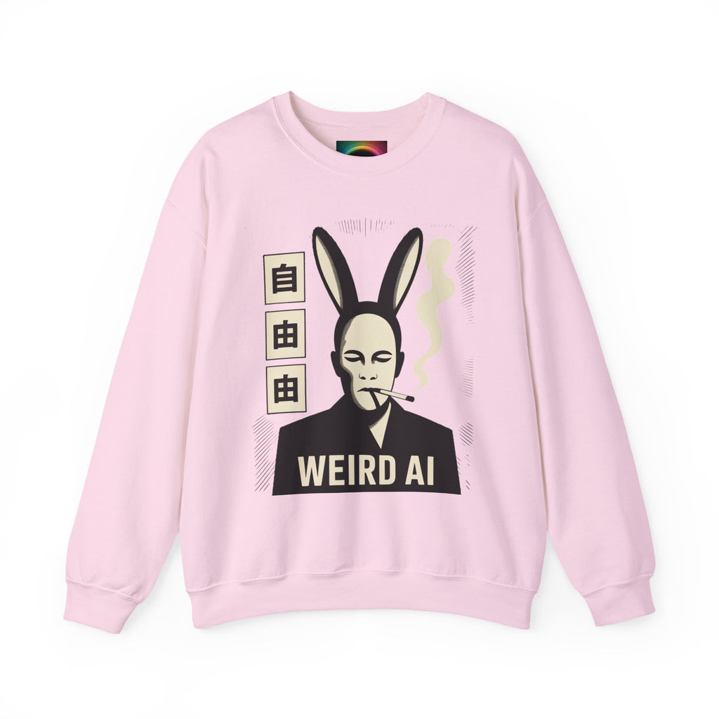 Weird AI Tee "CYBER RABBIT NOIR" Retro Bunny-Masked AI Graphic Crewneck Sweatshirt