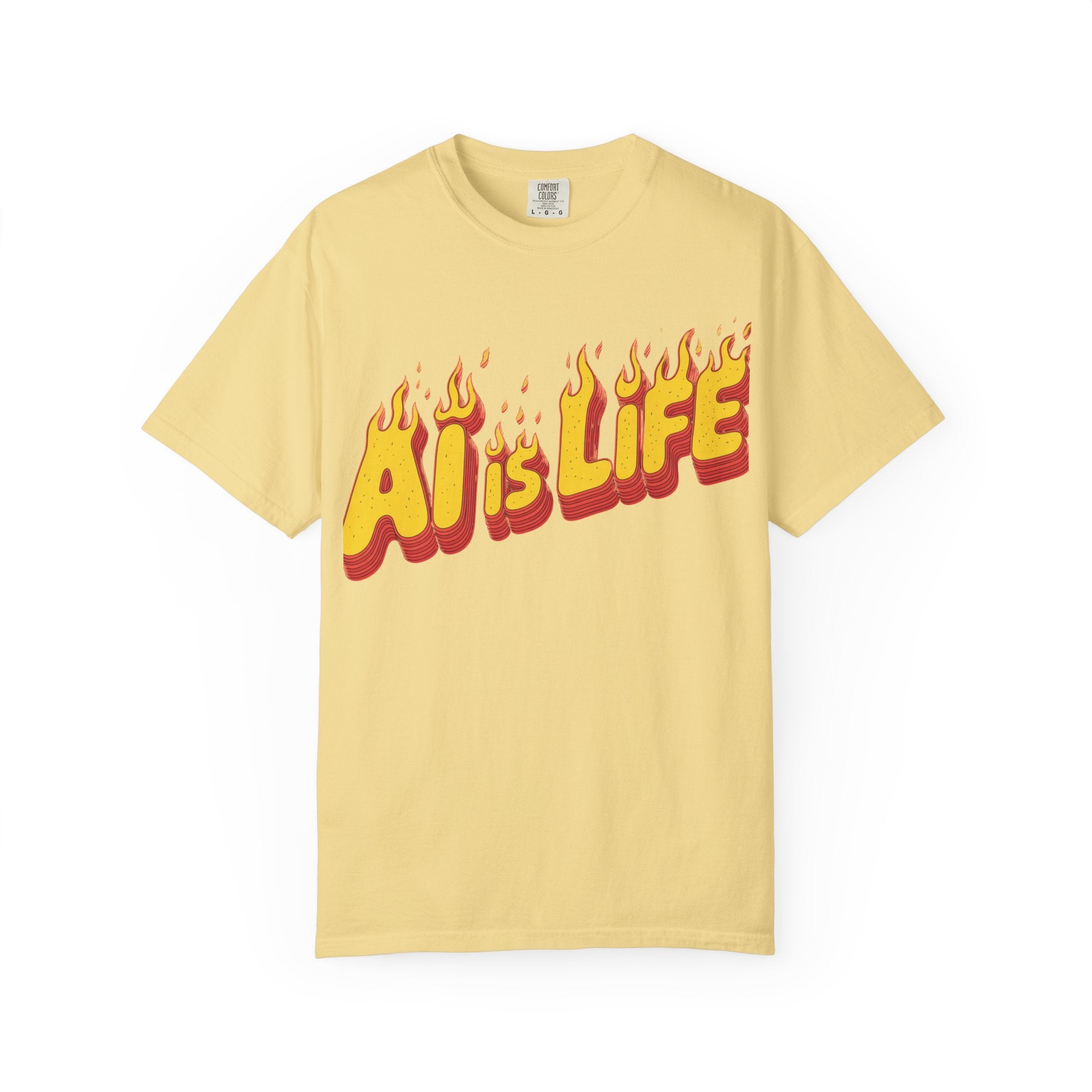 AI is LIFE “FLAME CODE” Unisex Garment-Dyed T-Shirt, Casual Wear,