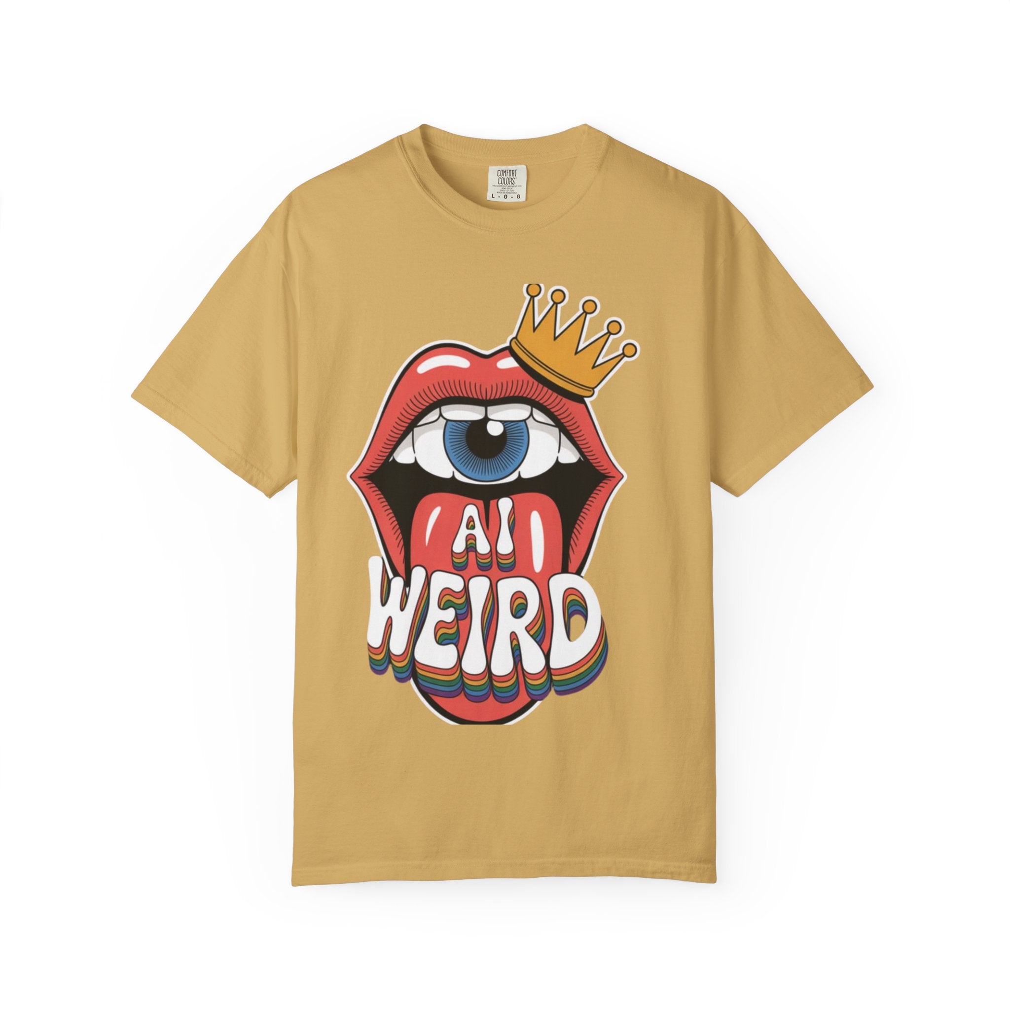 AI Weird Graphic T-Shirt — Crown Quirky Eye & "RETRO CROWNED MOUTH"
