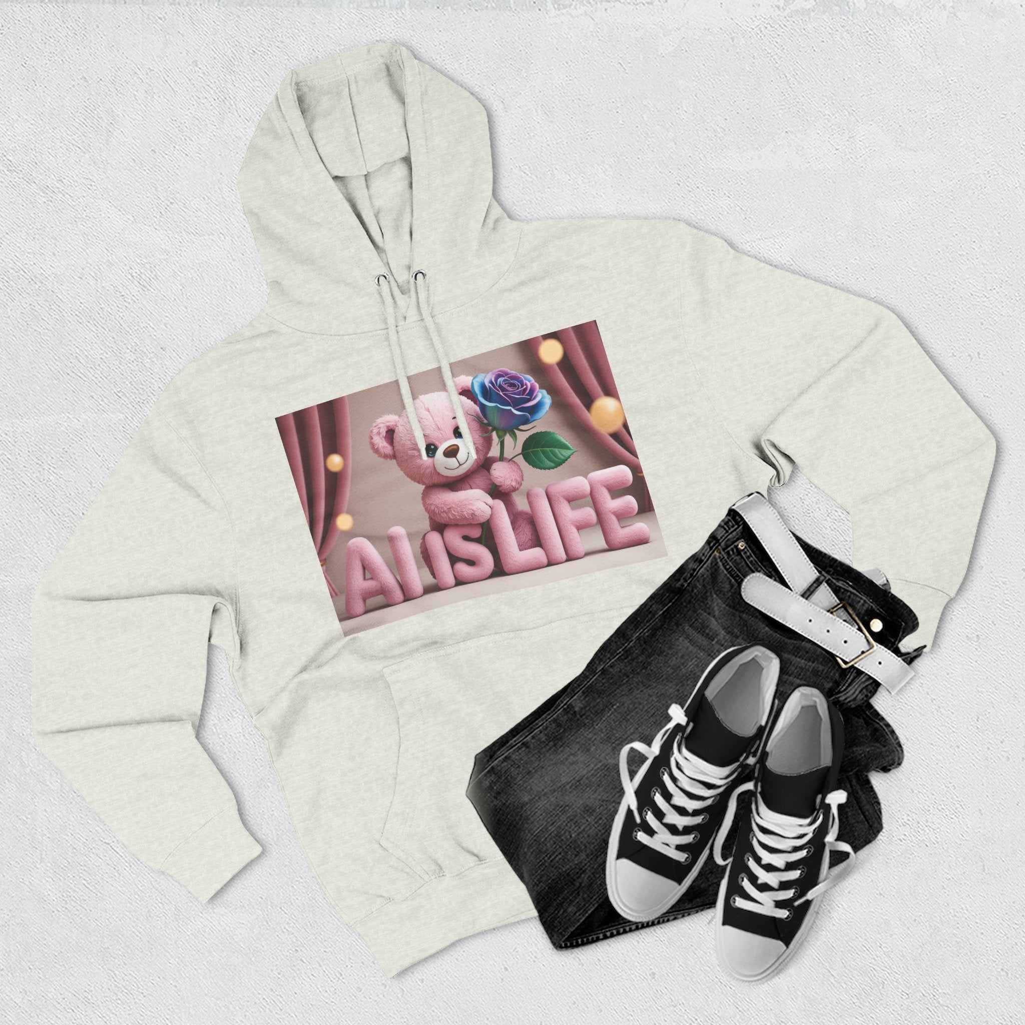 AI IS LIFE  "CUTE CIRCUIT" Three-Panel Fleece Hoodie