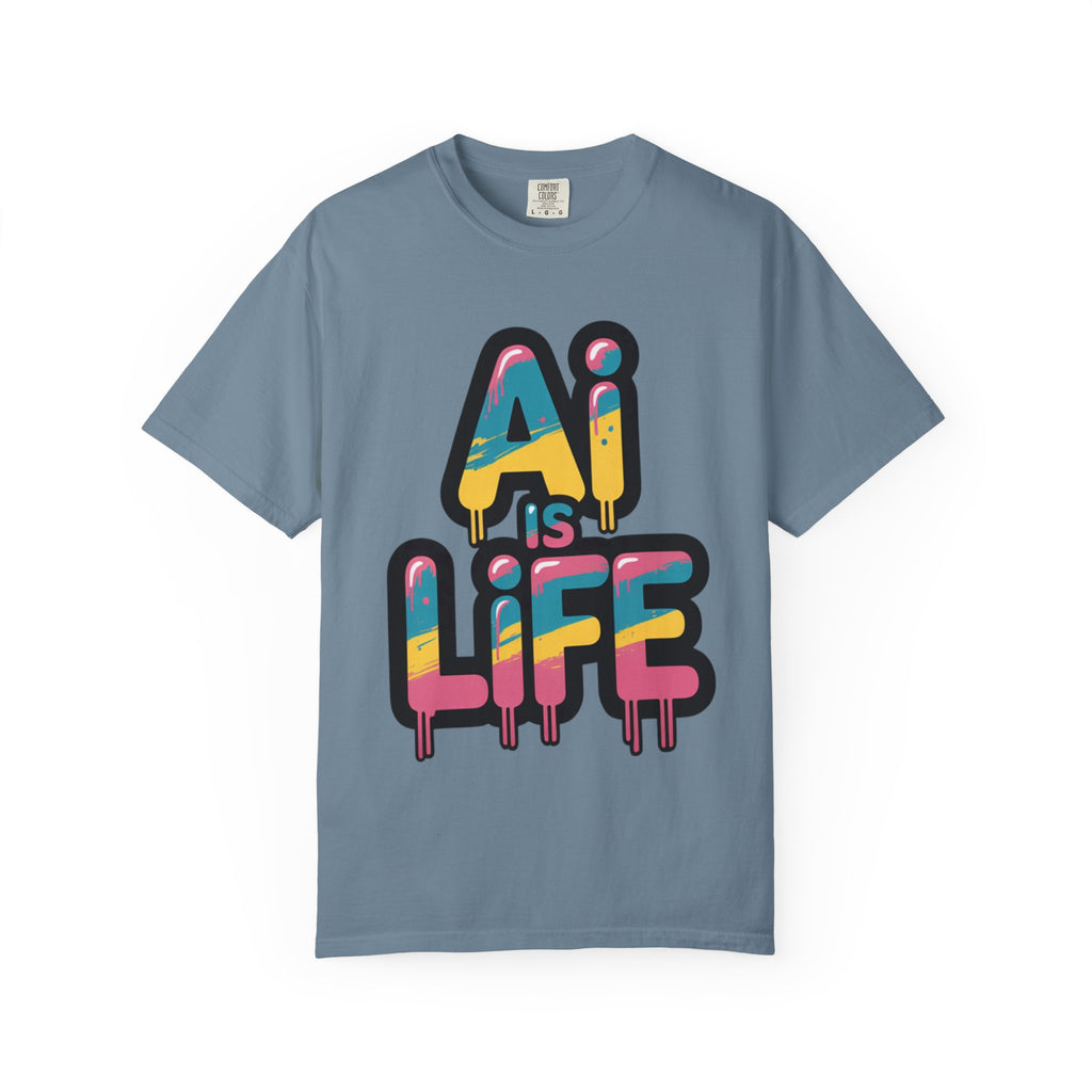 AI IS LIFE  " Neon Circuit " Unisex Garment-Dyed T-shirt