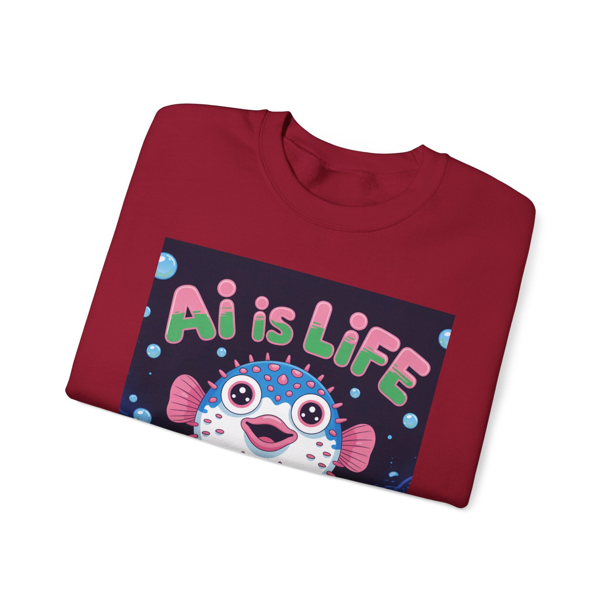 AI is LIFE “Happy Blowfish Energy” of Unisex Heavy Blend™ Crewneck Sweatshirt
