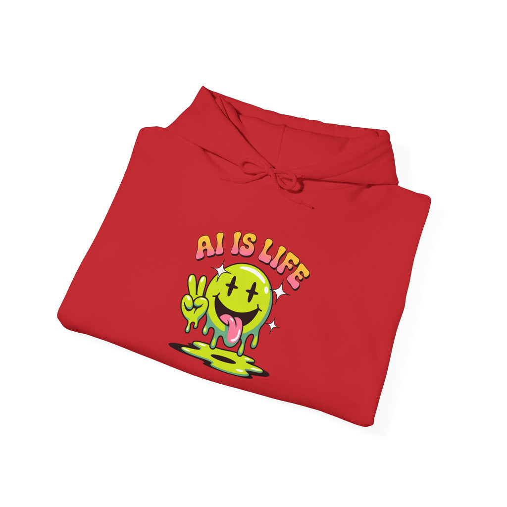 AI IS LIFE  " Happy Glitch "  Unisex Heavy Blend™ Hooded Sweatshirt
