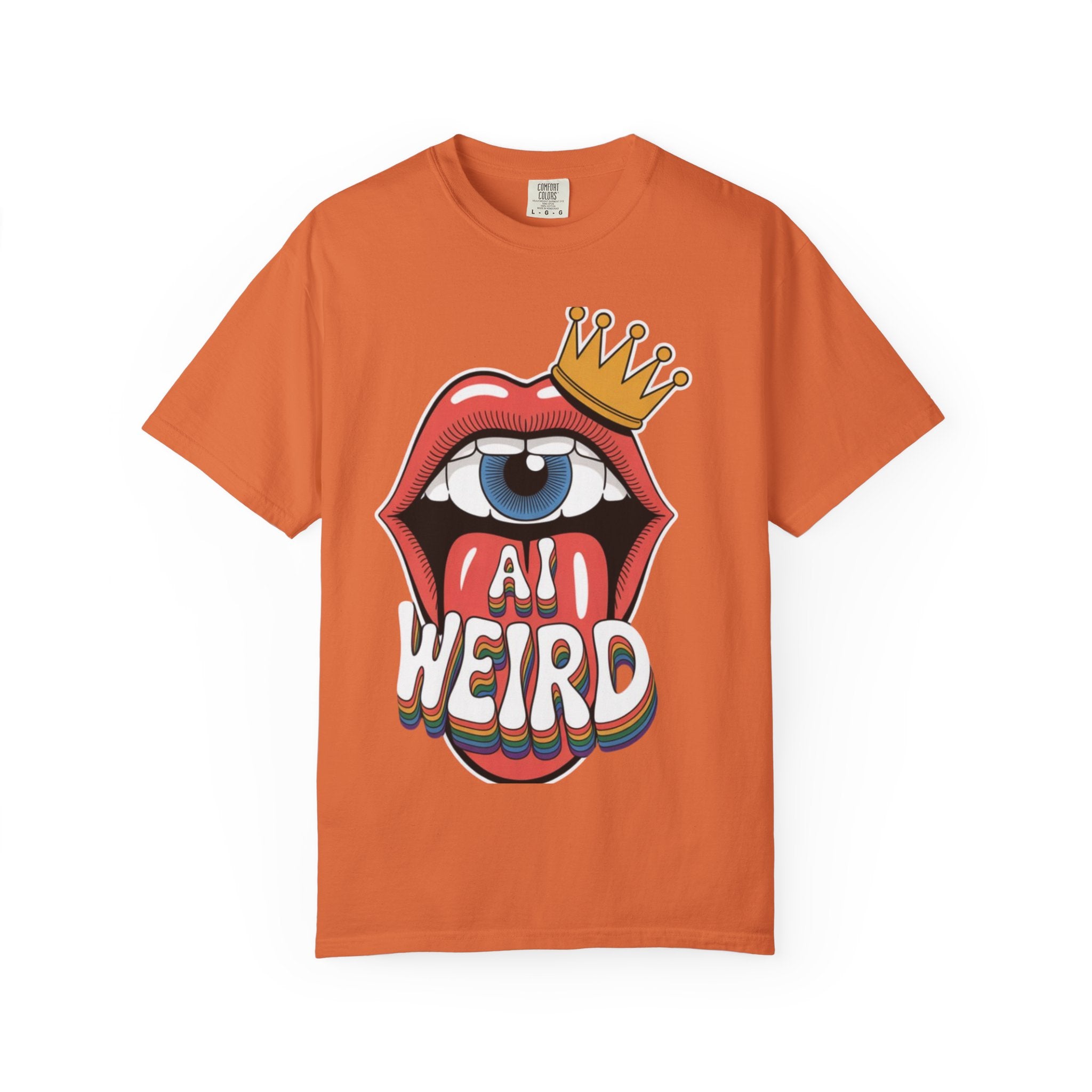 AI Weird Graphic T-Shirt — Crown Quirky Eye & "RETRO CROWNED MOUTH"