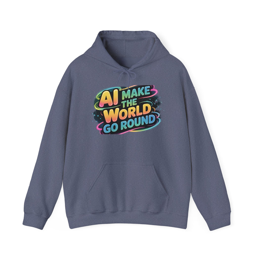 AI MAKE THE WORLD GO ROUND  "Techno Orbit" Unisex Heavy Blend™ Hooded Sweatshirt