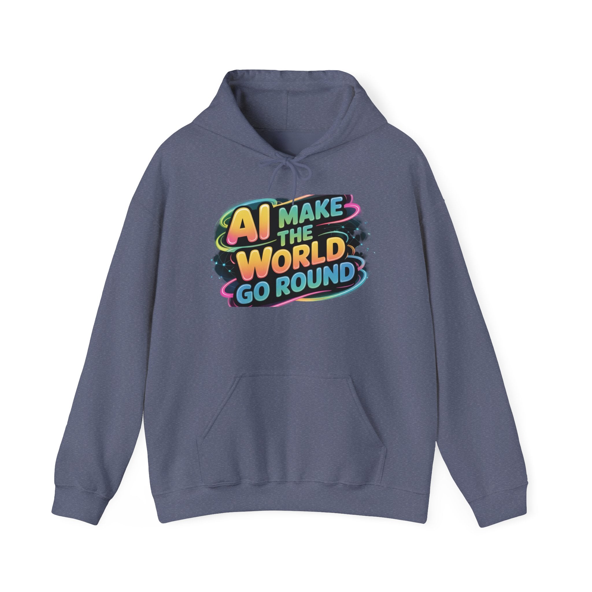 AI MAKE THE WORLD GO ROUND  "Techno Orbit" Unisex Heavy Blend™ Hooded Sweatshirt