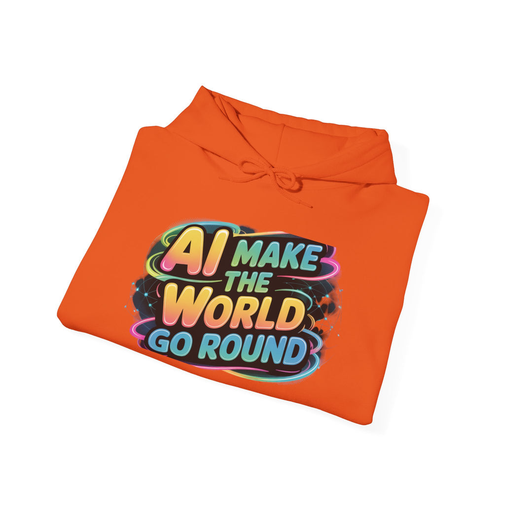AI MAKE THE WORLD GO ROUND  "Techno Orbit" Unisex Heavy Blend™ Hooded Sweatshirt