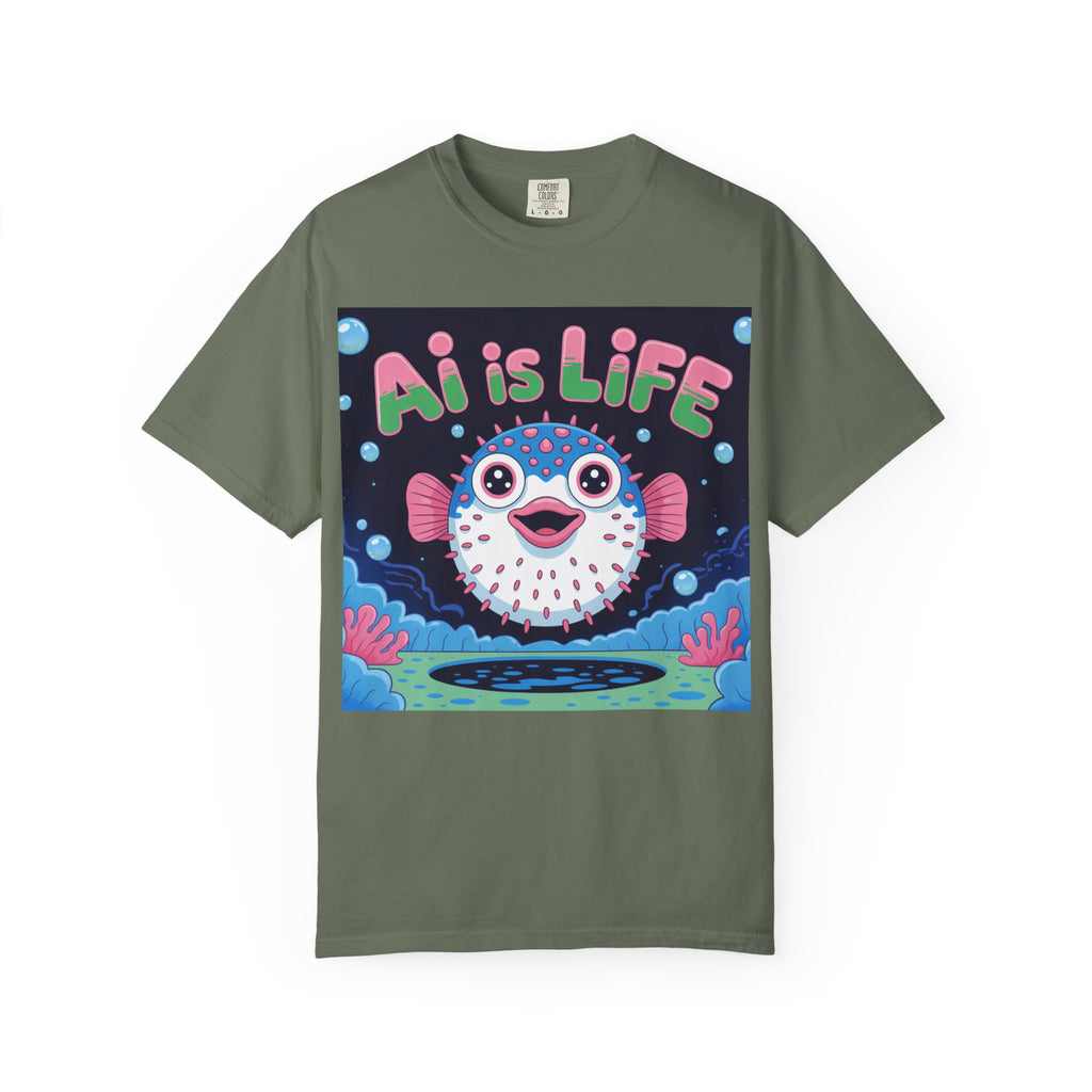 AI is LIFE  “Happy Blowfish Energy” ( Unisex Garment-Dyed T-shirt)