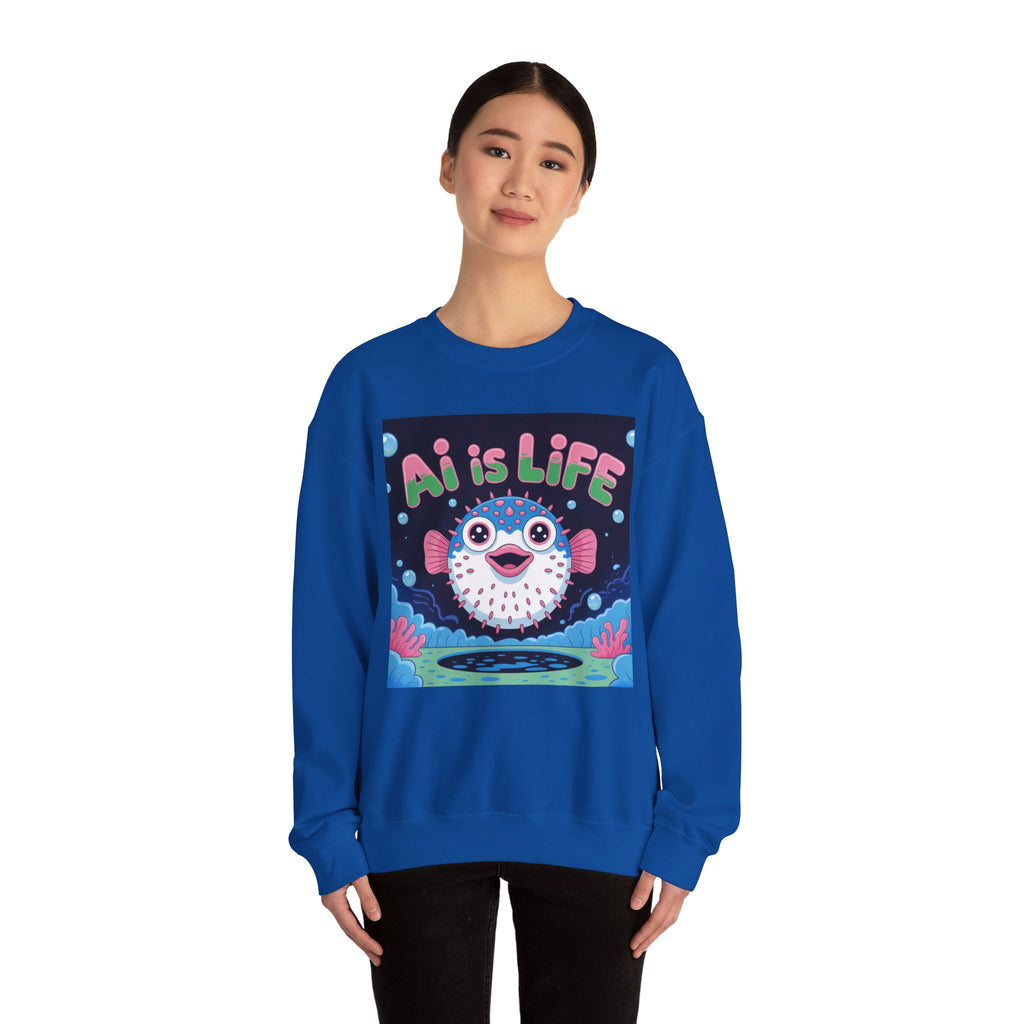AI is LIFE “Happy Blowfish Energy” of Unisex Heavy Blend™ Crewneck Sweatshirt