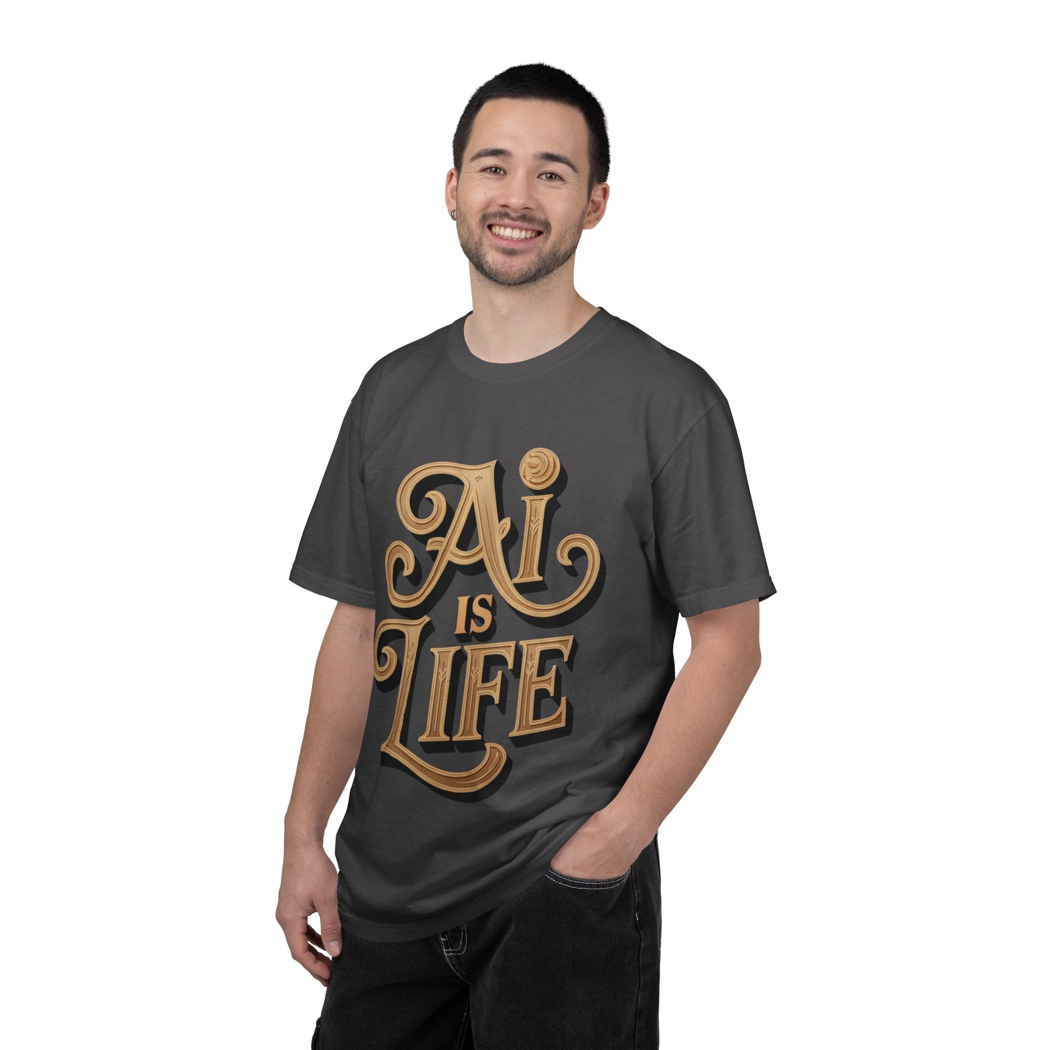 AI IS LIFE  " Golden Neuralwave "  Unisex Garment-Dyed T-shirt