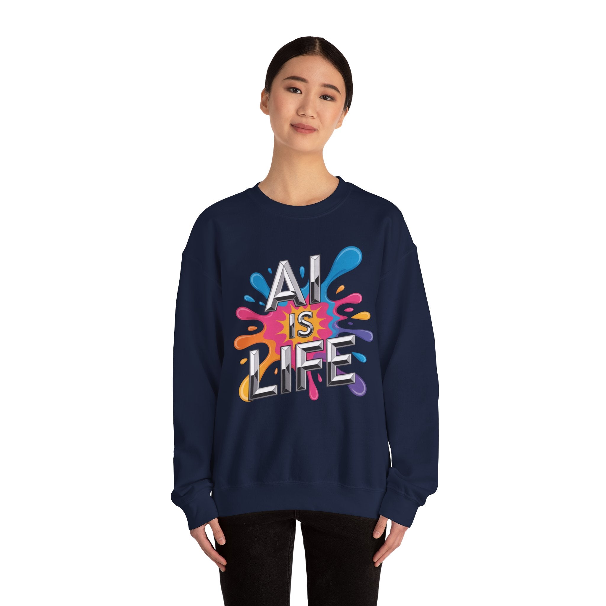 AI is Life "CHROME SPLATTER" Unisex Color Splash Graphic Crewneck Sweatshirt