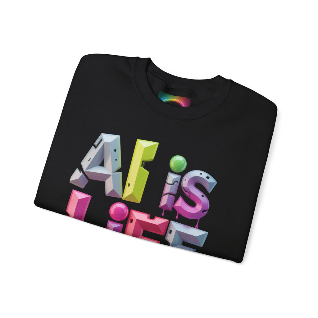 AI is LIFE "GRAFFITI DIMENSION" Colorful 3D Typography Crewneck Sweatshirt