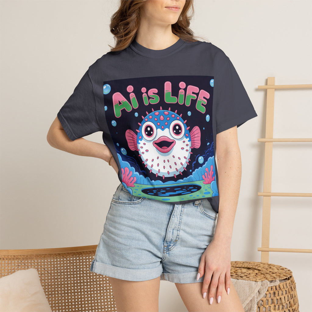 AI is LIFE  “Happy Blowfish Energy” ( Unisex Garment-Dyed T-shirt)